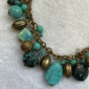 Chunky Necklace - Turquoise & Brass/Gold-Colored